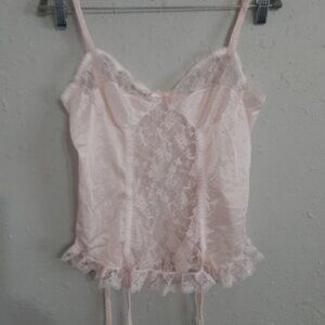Vintage 80s coquette soft baby pink lace teddy lingerie teddy garter straps